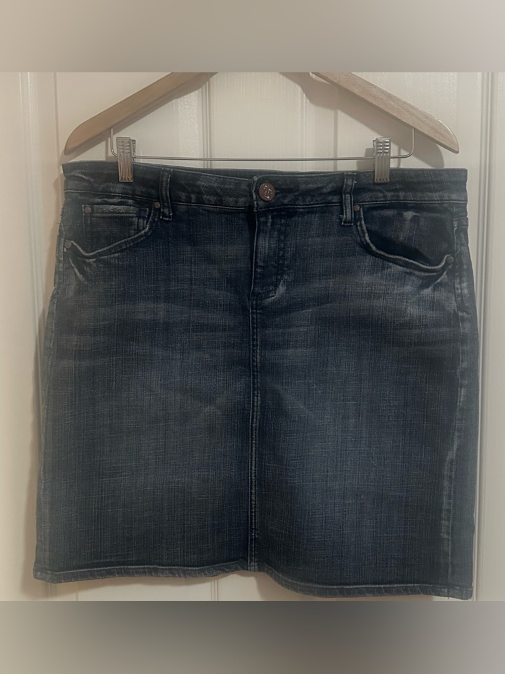 Women’s SEE THRU SOUL Distressed Jean DENIM Embroidered Western Country Skirt 32